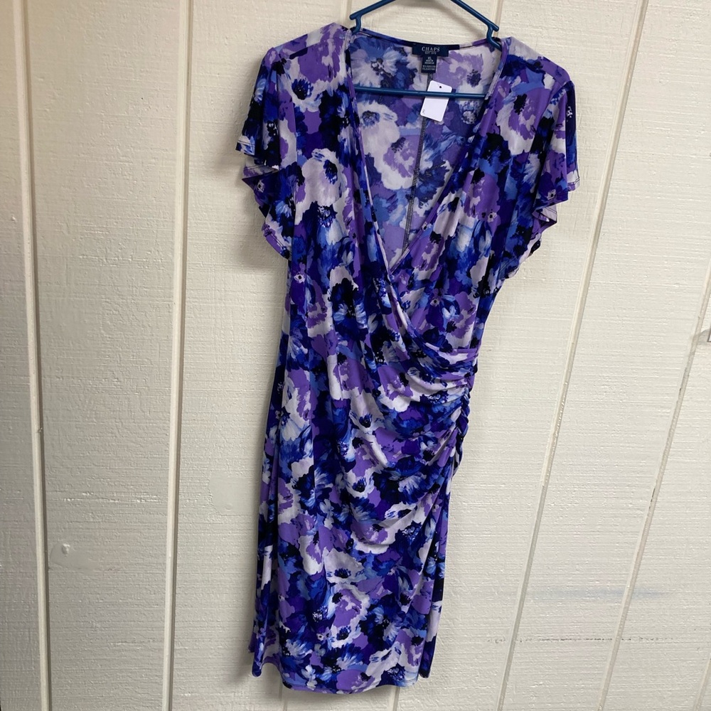Chaps Purple & Blue Floral Wrap-Style Midi Dress